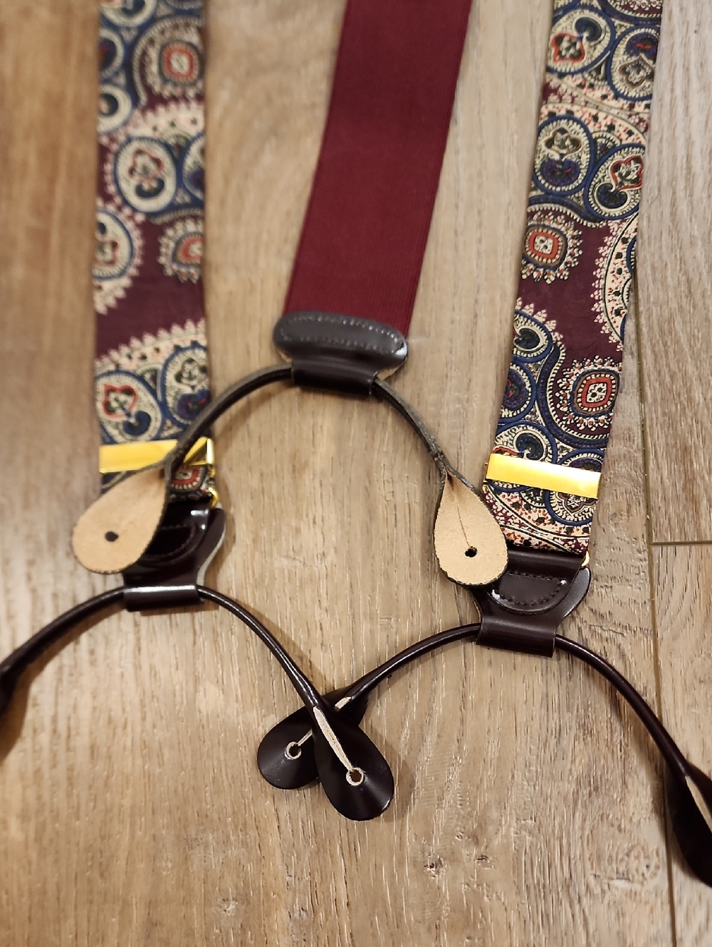 Trafalgar Lot of 2 Braces Suspenders Paisley Ribbon Leather Trim Woven Classic - Picture 5 of 8